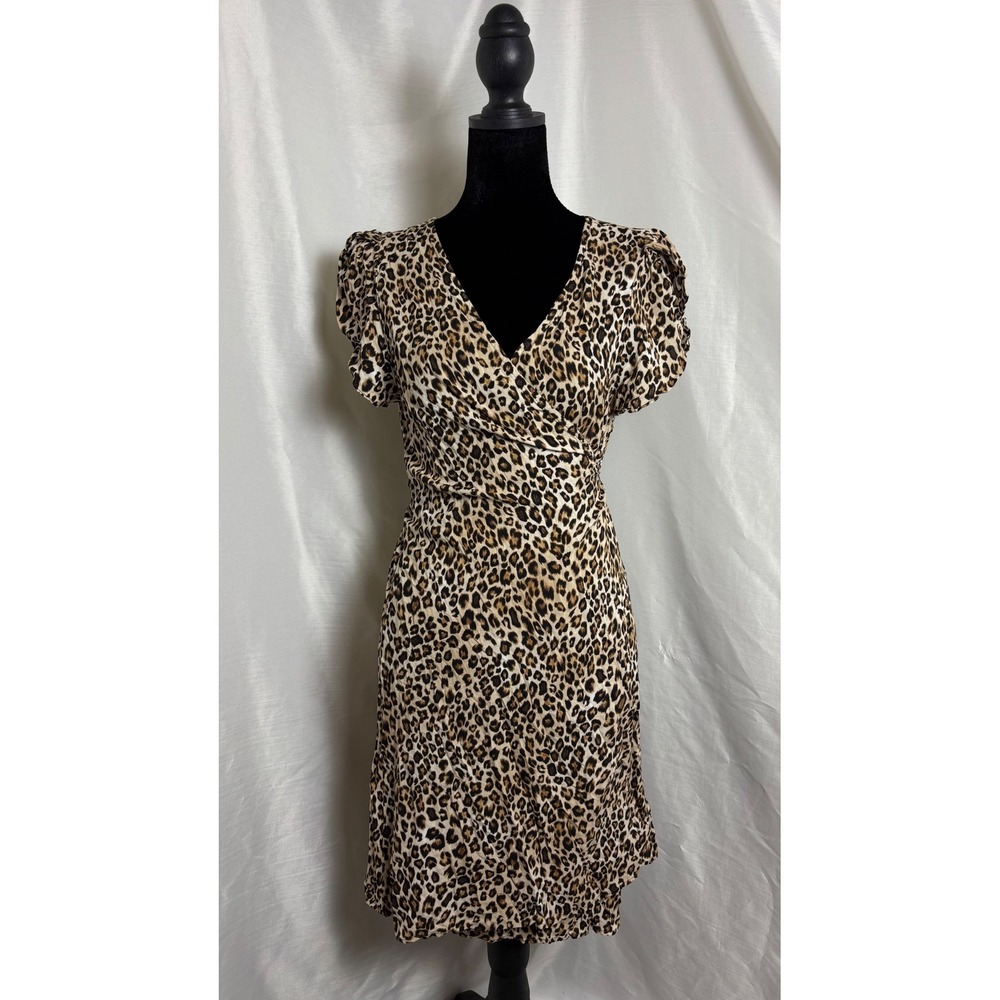 Velvet Graham & Spencer Dress Womens S Brown Leopard Print Very Good Midi V-Neck